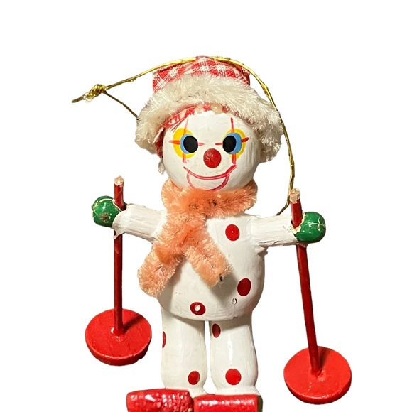 Vintage Wooden Sking Solider & Clown Christmas Ornaments Lot of 2 - Picture 4 of 5